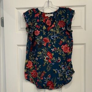 LOFT Vibrant Teal Floral Blouse